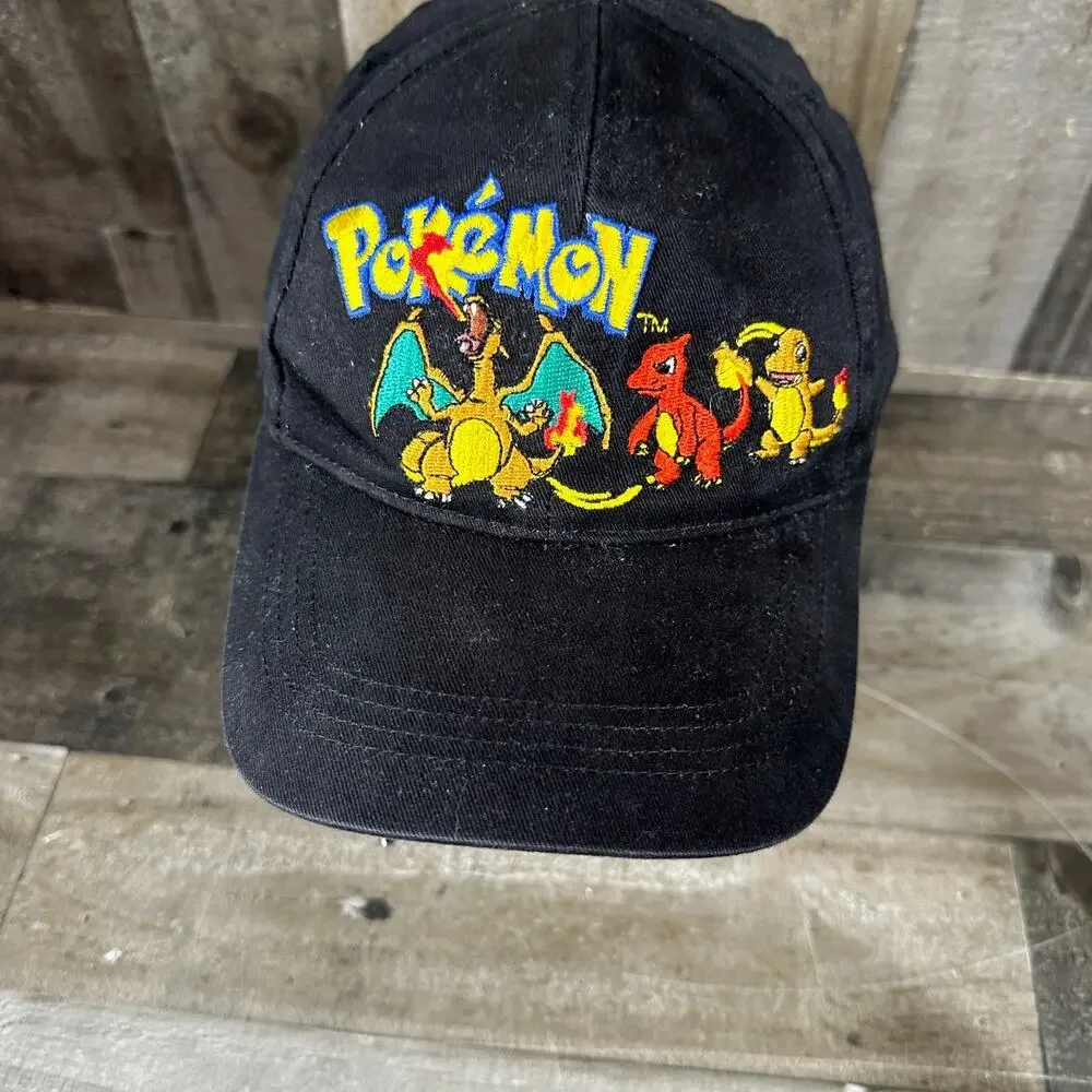 Rare Vintage Pokemon Hat 00's Charizard Charmander‎ Youth Cap Strapback Black